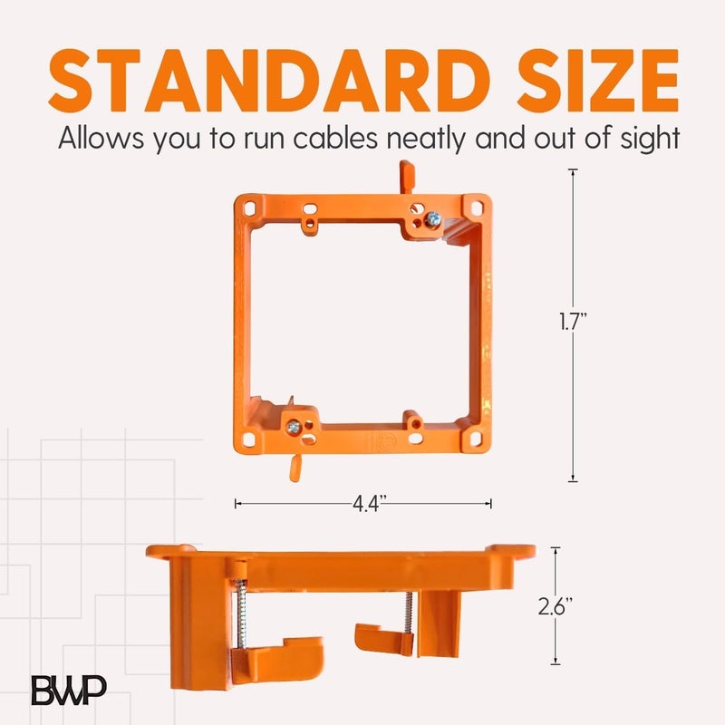 BWP Low Voltage Mounting Bracket 2 Gang, 10 Pack for Dual Gang Wall Plate, Telephone Wires, Network Cables, HDMI, Coaxial, Speaker Cables - Low Voltage Box Cable Wall Plate Bracket, Mud Ring - Image 2